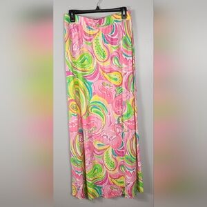 Lilly Pulitzer Bright Colorful Paisley Flamingo Marnie Maxi Skirt Size Medium